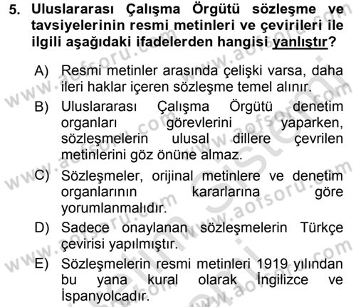 Uluslararası Sosyal Politika Dersi 2015 - 2016 Yılı (Final) Dönem Sonu Sınavı 5. Soru