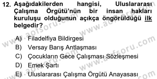 Uluslararası Sosyal Politika Dersi 2016 - 2017 Yılı (Vize) Ara Sınav Soruları 12. Soru