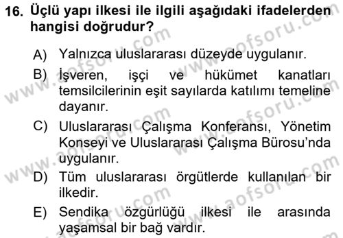 Uluslararası Sosyal Politika Dersi 2016 - 2017 Yılı (Vize) Ara Sınav Soruları 16. Soru
