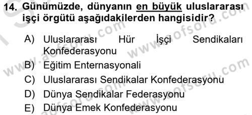 Uluslararası Sosyal Politika Dersi 2016 - 2017 Yılı (Final) Dönem Sonu Sınav Soruları 14. Soru
