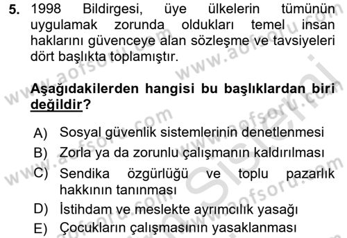 Uluslararası Sosyal Politika Dersi 2016 - 2017 Yılı (Final) Dönem Sonu Sınav Soruları 5. Soru