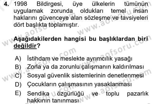 Uluslararası Sosyal Politika Dersi 2017 - 2018 Yılı 3 Ders Sınavı 4. Soru