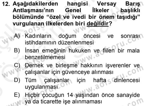 Uluslararası Sosyal Politika Dersi 2017 - 2018 Yılı (Vize) Ara Sınav Soruları 12. Soru