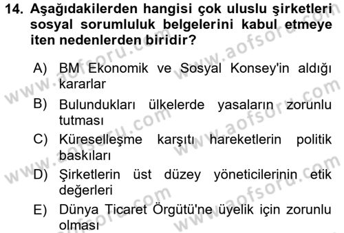 Uluslararası Sosyal Politika Dersi 2017 - 2018 Yılı (Final) Dönem Sonu Sınav Soruları 14. Soru