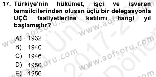 Uluslararası Sosyal Politika Dersi 2017 - 2018 Yılı (Final) Dönem Sonu Sınav Soruları 17. Soru