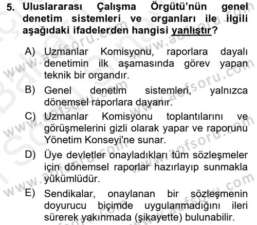 Uluslararası Sosyal Politika Dersi 2017 - 2018 Yılı (Final) Dönem Sonu Sınav Soruları 5. Soru