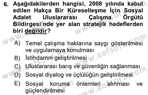 Uluslararası Sosyal Politika Dersi 2017 - 2018 Yılı (Final) Dönem Sonu Sınav Soruları 6. Soru
