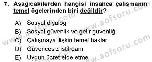Uluslararası Sosyal Politika Dersi 2017 - 2018 Yılı (Final) Dönem Sonu Sınav Soruları 7. Soru