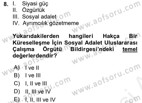 Uluslararası Sosyal Politika Dersi 2017 - 2018 Yılı (Final) Dönem Sonu Sınav Soruları 8. Soru