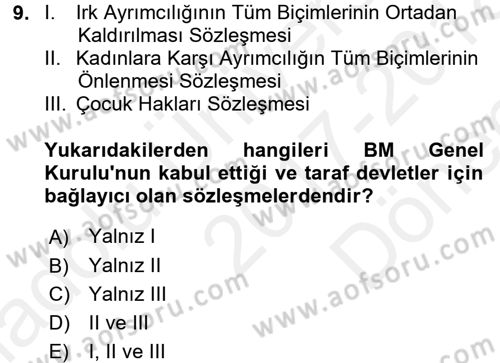 Uluslararası Sosyal Politika Dersi 2017 - 2018 Yılı (Final) Dönem Sonu Sınav Soruları 9. Soru