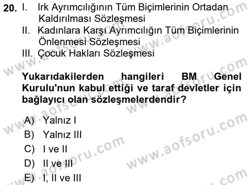 Uluslararası Sosyal Politika Dersi 2018 - 2019 Yılı 3 Ders Sınav Soruları 20. Soru