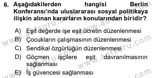 Uluslararası Sosyal Politika Dersi 2018 - 2019 Yılı 3 Ders Sınav Soruları 6. Soru
