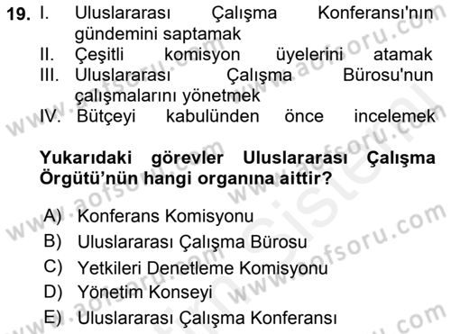 Uluslararası Sosyal Politika Dersi 2018 - 2019 Yılı (Vize) Ara Sınav Soruları 19. Soru