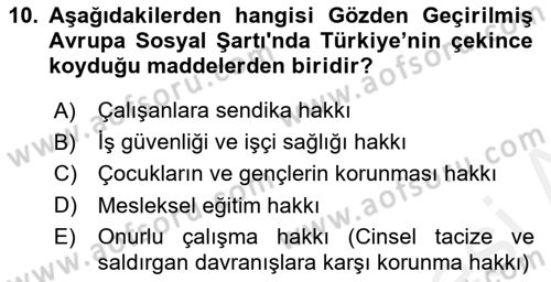 Uluslararası Sosyal Politika Dersi 2018 - 2019 Yılı (Final) Dönem Sonu Sınav Soruları 10. Soru