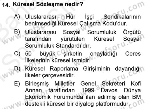 Uluslararası Sosyal Politika Dersi 2018 - 2019 Yılı (Final) Dönem Sonu Sınav Soruları 14. Soru