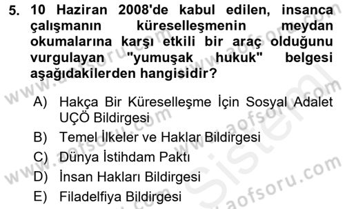 Uluslararası Sosyal Politika Dersi 2018 - 2019 Yılı (Final) Dönem Sonu Sınav Soruları 5. Soru
