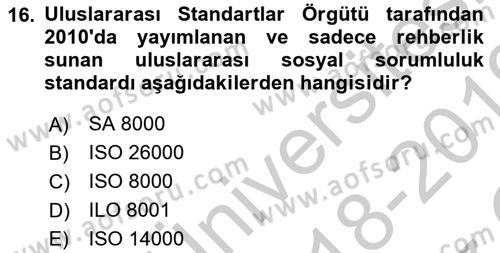 Uluslararası Sosyal Politika Dersi 2018 - 2019 Yılı Yaz Okulu Sınavı 16. Soru