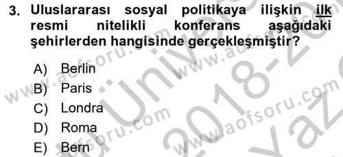 Uluslararası Sosyal Politika Dersi 2018 - 2019 Yılı Yaz Okulu Sınav Soruları 3. Soru