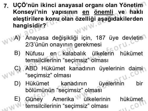 Uluslararası Sosyal Politika Dersi 2018 - 2019 Yılı Yaz Okulu Sınav Soruları 7. Soru