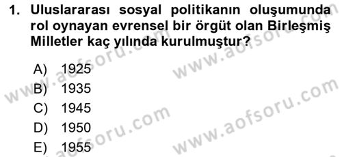 Uluslararası Sosyal Politika Dersi 2020 - 2021 Yılı Yaz Okulu Sınav Soruları 1. Soru