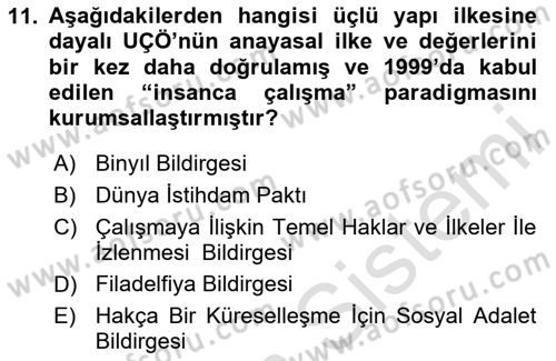 Uluslararası Sosyal Politika Dersi 2020 - 2021 Yılı Yaz Okulu Sınav Soruları 11. Soru