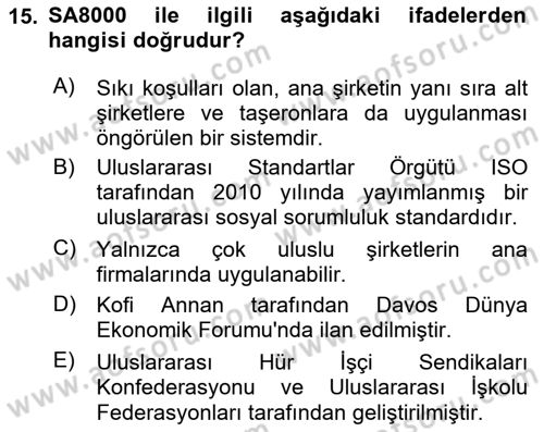 Uluslararası Sosyal Politika Dersi 2020 - 2021 Yılı Yaz Okulu Sınav Soruları 15. Soru