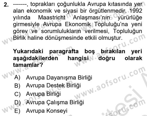 Uluslararası Sosyal Politika Dersi 2020 - 2021 Yılı Yaz Okulu Sınav Soruları 2. Soru
