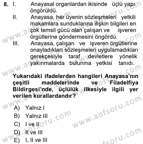 Uluslararası Sosyal Politika Dersi 2020 - 2021 Yılı Yaz Okulu Sınav Soruları 8. Soru