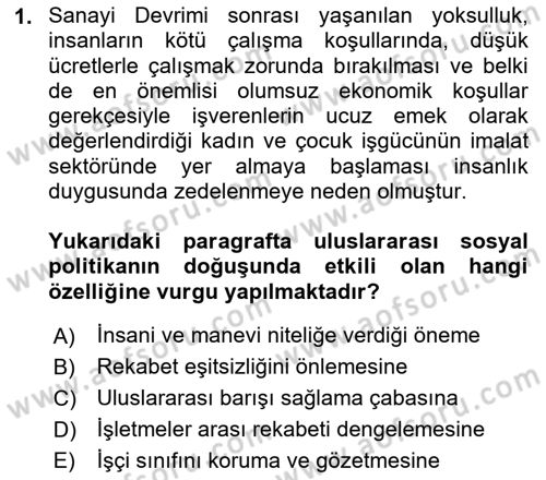 Uluslararası Sosyal Politika Dersi 2021 - 2022 Yılı (Vize) Ara Sınav Soruları 1. Soru