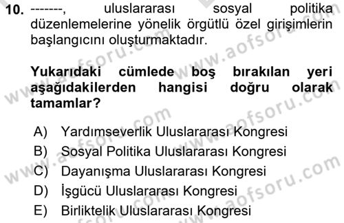 Uluslararası Sosyal Politika Dersi 2021 - 2022 Yılı (Vize) Ara Sınav Soruları 10. Soru