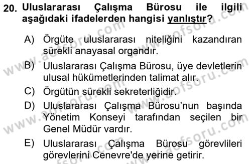 Uluslararası Sosyal Politika Dersi 2021 - 2022 Yılı (Vize) Ara Sınav Soruları 20. Soru