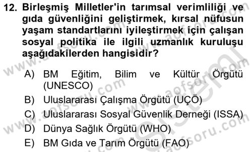 Uluslararası Sosyal Politika Dersi 2021 - 2022 Yılı (Final) Dönem Sonu Sınav Soruları 12. Soru