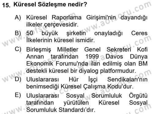 Uluslararası Sosyal Politika Dersi 2021 - 2022 Yılı (Final) Dönem Sonu Sınav Soruları 15. Soru