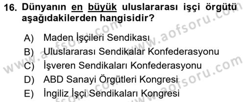Uluslararası Sosyal Politika Dersi 2021 - 2022 Yılı (Final) Dönem Sonu Sınav Soruları 16. Soru