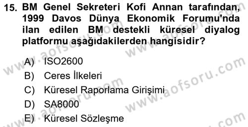 Uluslararası Sosyal Politika Dersi 2021 - 2022 Yılı Yaz Okulu Sınav Soruları 15. Soru