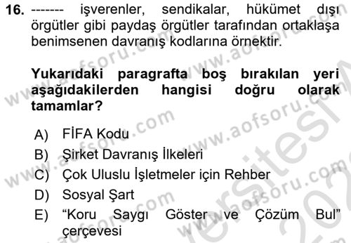 Uluslararası Sosyal Politika Dersi 2021 - 2022 Yılı Yaz Okulu Sınav Soruları 16. Soru
