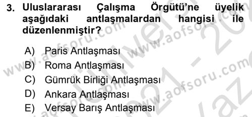 Uluslararası Sosyal Politika Dersi 2021 - 2022 Yılı Yaz Okulu Sınav Soruları 3. Soru