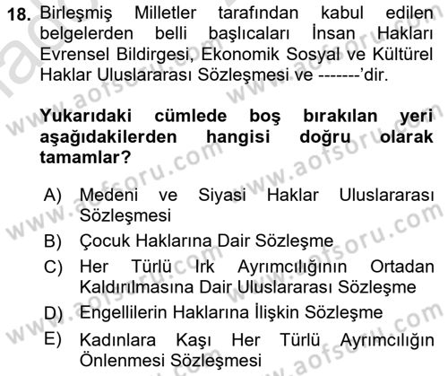 Uluslararası Sosyal Politika Dersi 2022 - 2023 Yılı Yaz Okulu Sınav Soruları 18. Soru