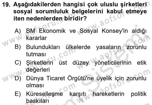 Uluslararası Sosyal Politika Dersi 2022 - 2023 Yılı Yaz Okulu Sınav Soruları 19. Soru