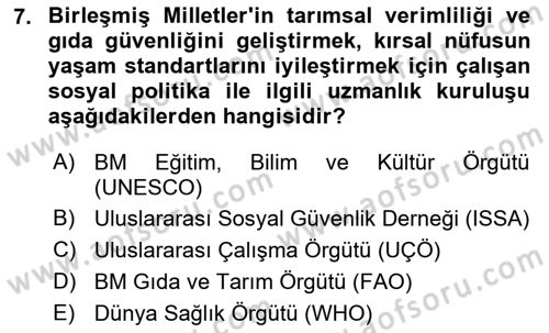 Uluslararası Sosyal Politika Dersi 2022 - 2023 Yılı Yaz Okulu Sınav Soruları 7. Soru