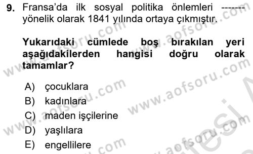 Uluslararası Sosyal Politika Dersi 2022 - 2023 Yılı Yaz Okulu Sınav Soruları 9. Soru