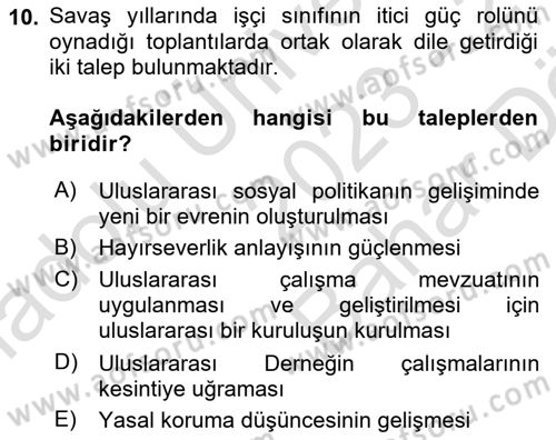 Uluslararası Sosyal Politika Dersi 2023 - 2024 Yılı (Vize) Ara Sınav Soruları 10. Soru