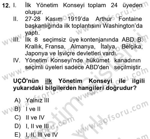 Uluslararası Sosyal Politika Dersi 2023 - 2024 Yılı (Vize) Ara Sınav Soruları 12. Soru