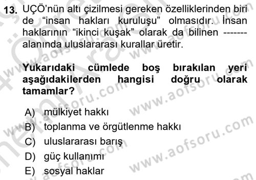 Uluslararası Sosyal Politika Dersi 2023 - 2024 Yılı (Vize) Ara Sınav Soruları 13. Soru