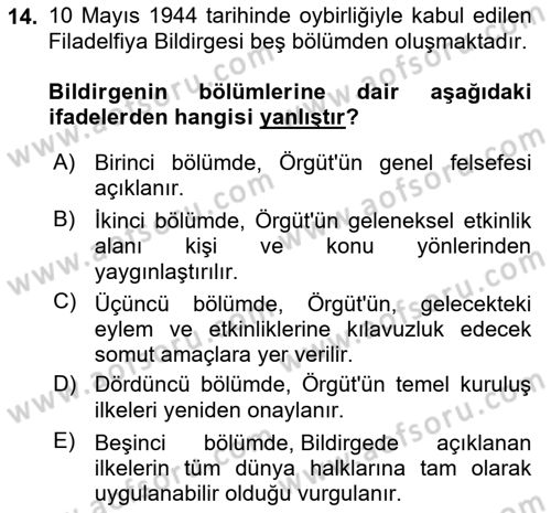 Uluslararası Sosyal Politika Dersi 2023 - 2024 Yılı (Vize) Ara Sınav Soruları 14. Soru