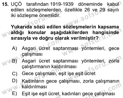 Uluslararası Sosyal Politika Dersi 2023 - 2024 Yılı (Vize) Ara Sınav Soruları 15. Soru