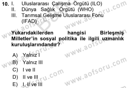 Uluslararası Sosyal Politika Dersi 2023 - 2024 Yılı (Final) Dönem Sonu Sınav Soruları 10. Soru