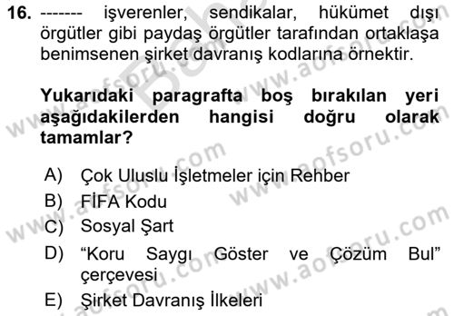 Uluslararası Sosyal Politika Dersi 2023 - 2024 Yılı (Final) Dönem Sonu Sınav Soruları 16. Soru