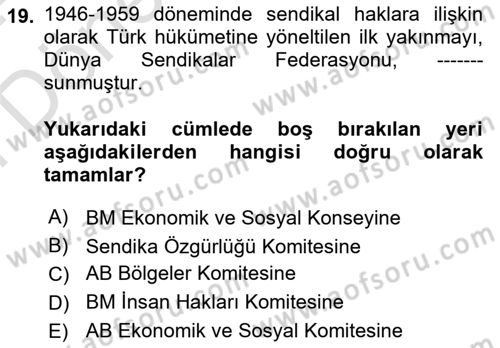 Uluslararası Sosyal Politika Dersi 2023 - 2024 Yılı (Final) Dönem Sonu Sınav Soruları 19. Soru
