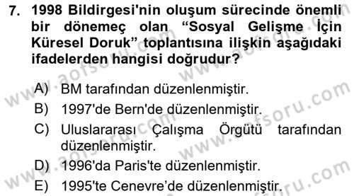 Uluslararası Sosyal Politika Dersi 2023 - 2024 Yılı (Final) Dönem Sonu Sınav Soruları 7. Soru